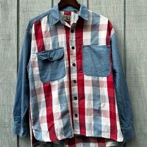 Silenzio Plaid Denim Shirt Jacket Mens‎ Small Button Front Long Sleeve Western